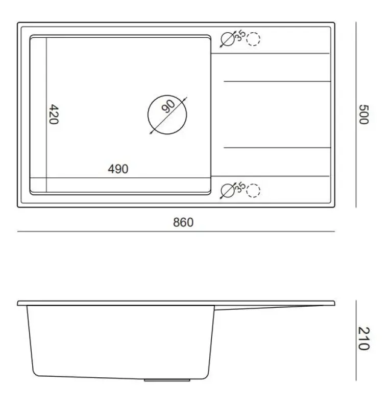 Quadri Luton Perlenbeige Granit große Aufbauspüle mit Abtropffläche reversibel 86x50cm mit goldenem Stecker 1208971774