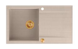 Quadri Luton beige Granitaufbauwaschbecken mit Abtropffläche umkehrbar 86x50cm mit Kupferstopfen 1208971777