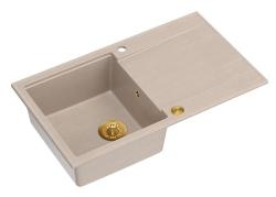 Quadri Luton beige Granitaufbau Spüle mit Abtropffläche umkehrbar 86x50cm mit goldenem Stopfen 1208971778
