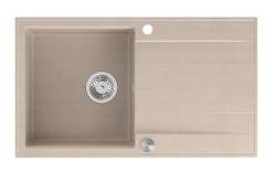 Quadri Luton beige Granitaufbauwaschbecken mit Abtropffläche umkehrbar 86x50cm mit Edelstahlstopfen 1208971779