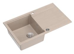 Quadri Luton beige Granitaufbauwaschbecken mit Abtropffläche umkehrbar 86x50cm mit Edelstahlstopfen 1208971779