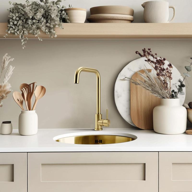 Pure.Sink Rondo Goldene Runde Spüle Flachmontage, Unterbau und Aufbau 38 cm PRN38-60