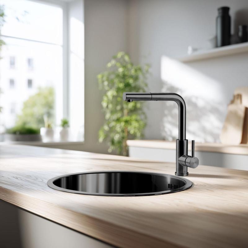 Pure.Sink Rondo Gun Metal Runde Spüle flach Einbau, Unterbau und Aufbau 38 cm PRN38-61