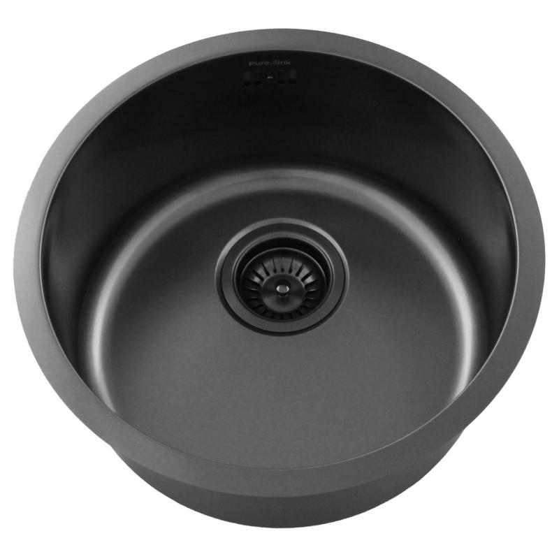 Pure.Sink Rondo Gun Metal Runde Spüle flach Einbau, Unterbau und Aufbau 38 cm PRN38-61