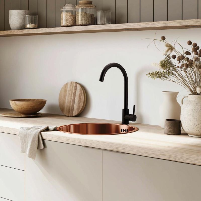 Pure.Sink Rondo Kupfer Runde Spüle flächenbündig, Unterbau und Aufbau 38 cm PRN38-62