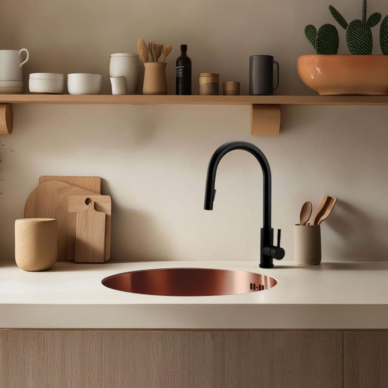 Pure.Sink Rondo Kupfer Runde Spüle flächenbündig, Unterbau und Aufbau 38 cm PRN38-62