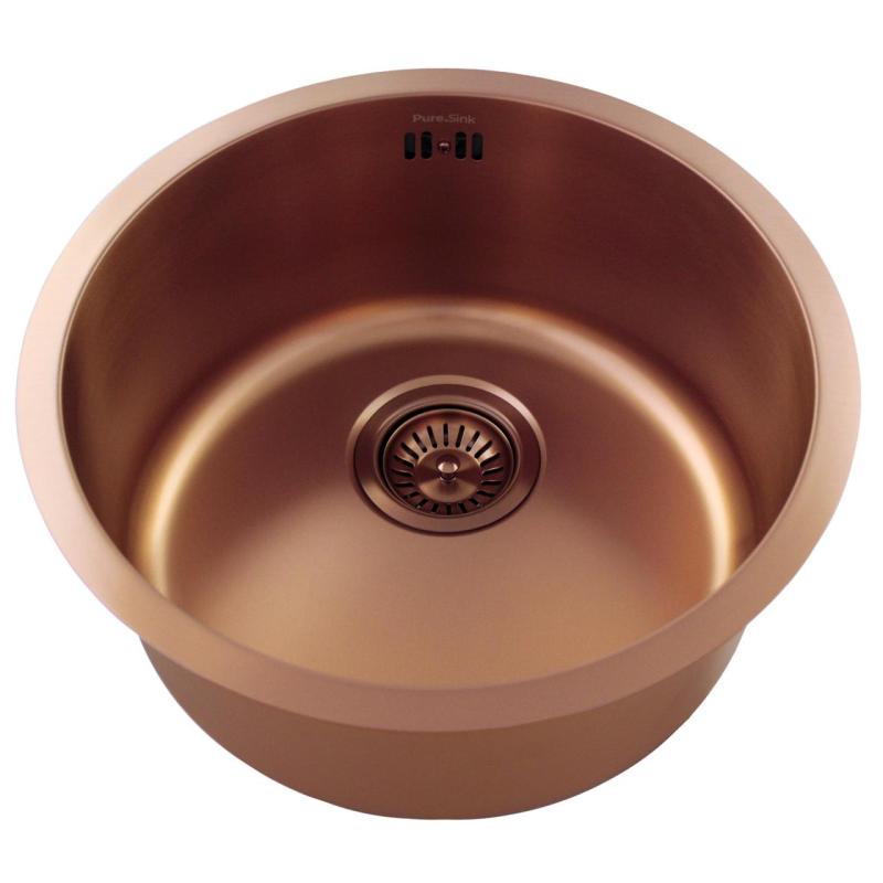 Pure.Sink Rondo Kupfer Runde Spüle flächenbündig, Unterbau und Aufbau 38 cm PRN38-62