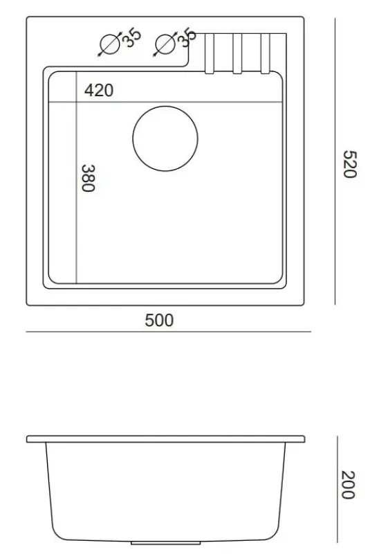 Quadri Cardigan Pearl beige Granit-Aufbauspüle 50x52cm mit Wasserhahnlochbank 1208971818