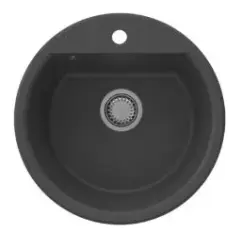 GraniteMy Bremen runde Granitspüle 43 cm schwarz, Aufbau und Unterbau, mit Armaturenlochbank und automatischem Edelstahlstopfen 1208971840