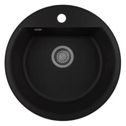 GraniteMy Bremen runde Granitspüle 43 cm schwarz, Aufbau und Unterbau, mit Armaturenlochbank und Gun Metal Stopfen 1208971842