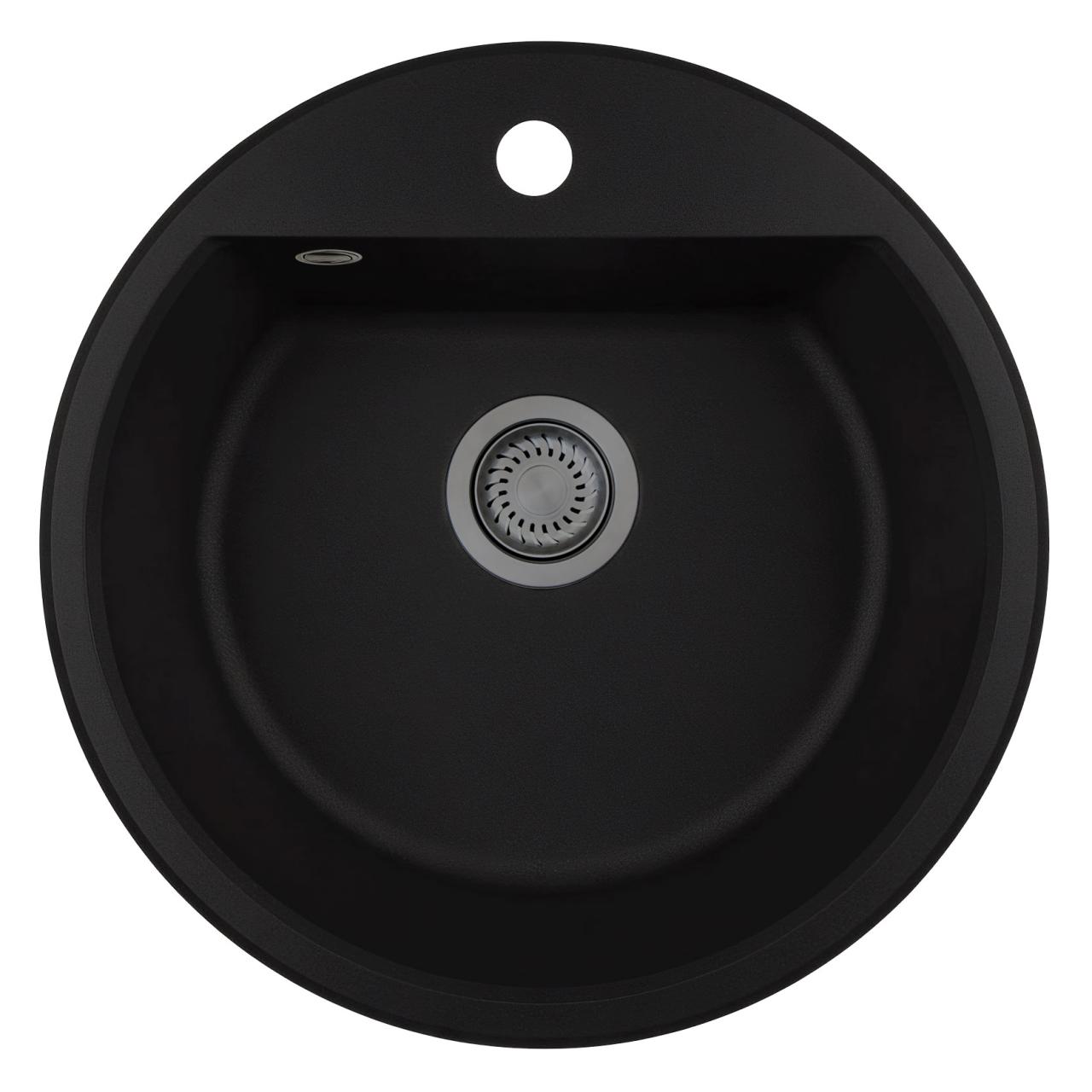 GraniteMy Bremen runder Granitwaschbecken 43 cm schwarz, Aufbau und Unterbau, mit Armaturenlochbank und automatischem Gun Metal Plug 1208971844