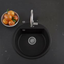GraniteMy Bremen runder Granitwaschbecken 43 cm schwarz, Aufbau und Unterbau, mit Armaturenlochbank und automatischem Gun Metal Plug 1208971844