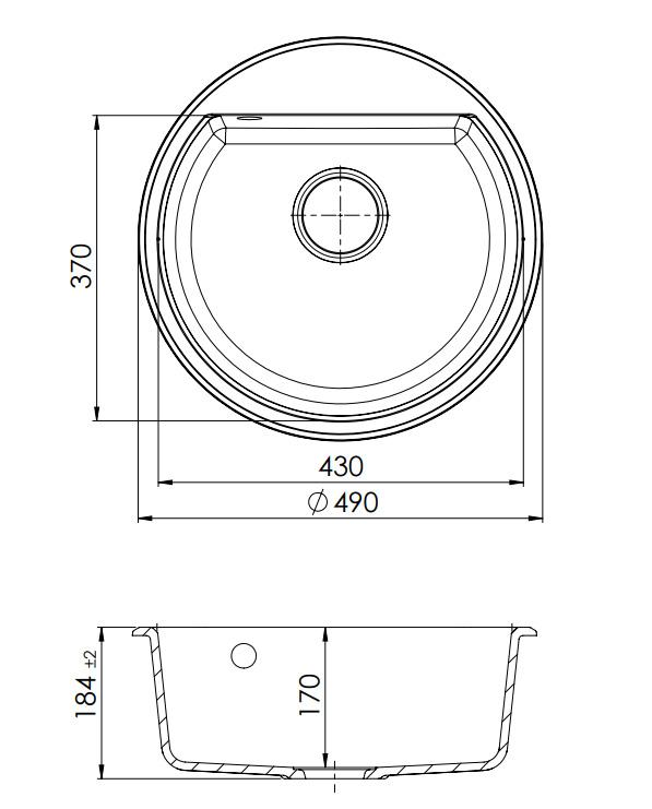 GraniteMy Bremen runder Granitspüle 43 cm weiß, Aufbau und Unterbau, mit Kranlochbank und automatischem schwarzen Stecker 1208971846