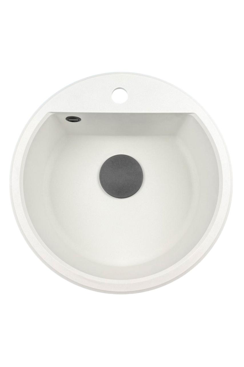 GraniteMy Bremen runder Granitspüle 43 cm weiß, Aufbau und Unterbau, mit Kranlochbank und automatischem schwarzen Stecker 1208971846