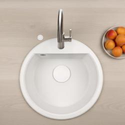 GraniteMy Bremen runder Granitspüle 43 cm weiß, Aufbau und Unterbau, mit Kranlochbank und automatischem weißem Stecker 1208971850