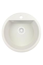 GraniteMy Bremen runder Granitspüle 43 cm weiß, Aufbau und Unterbau, mit Kranlochbank und automatischem weißem Stecker 1208971850