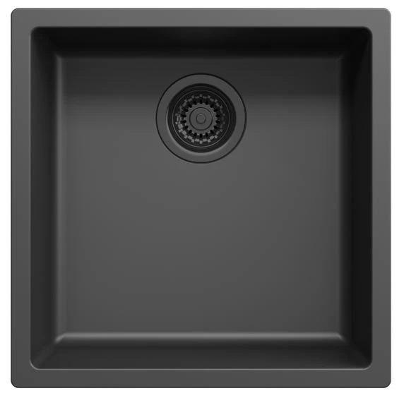 Ausmann Faser schwarzes Spülbecken 40x40cm Unterbau, Aufbau und flacher Einbau mit automatischem schwarzem Stecker 1208971851