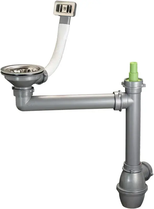 Ausmann Abflusssatz Edelstahl mit quadratischem Überlauf inkl. Siphon für Einzelspülbecken 1208971877