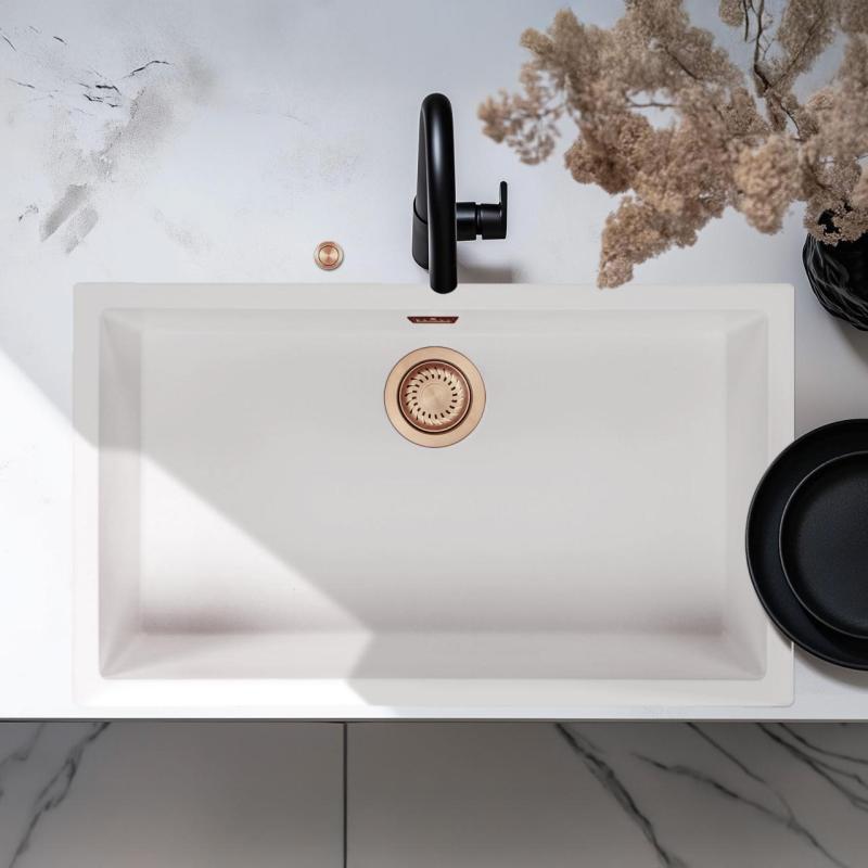 Ausmann Faser weiß großes Spülbecken 70x40cm Unterbau, Aufbau und flacher Einbau mit automatischem Kupferstöpsel 1208971906