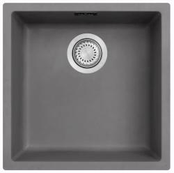 Ausmann Faserbeton graue Spüle 40x40cm Unterbau, Aufbau und flächenbündiger Einbau mit automatischem Edelstahlstopfen 1208971910