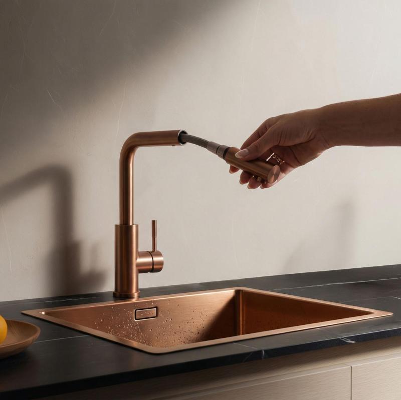 Pure.Sink Elite Steel Spark-S Küchenarmatur PVD Kupfer mit ausziehbarem Auslauf PS8041-62