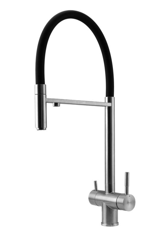 Pure.Sink Elite Steel Flex 3-Wege Edelstahl Küchenarmatur mit flexiblem Auslauf und gefiltertem Wasser PS8110-02