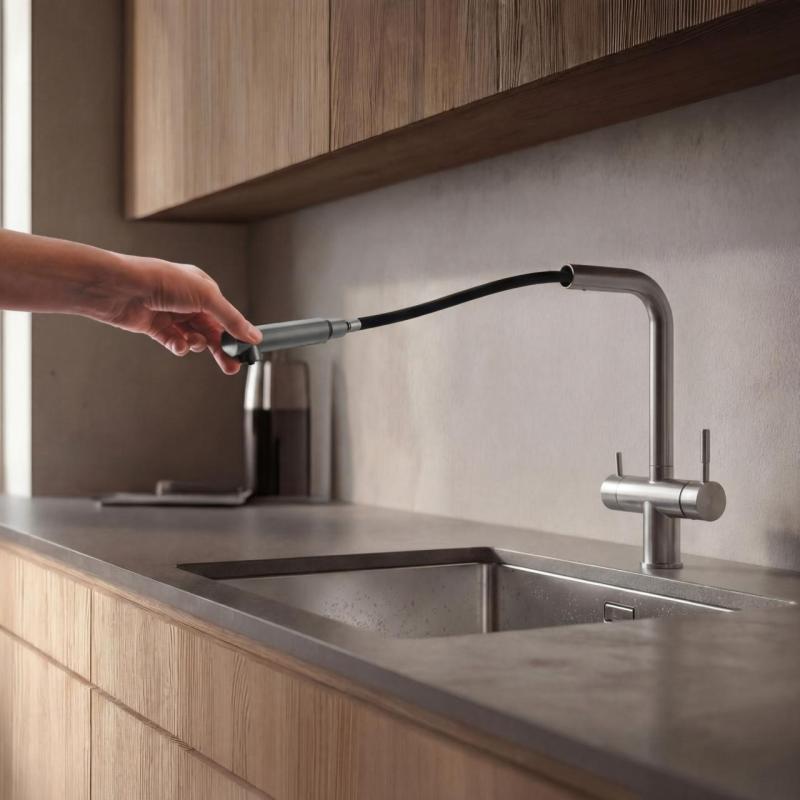 Pure.Sink Elite Steel Clear-S Edelstahl 3-Wege-Küchenarmatur mit Ausziehbarer Auslauf und Gefiltertem Wasser PS8120-02