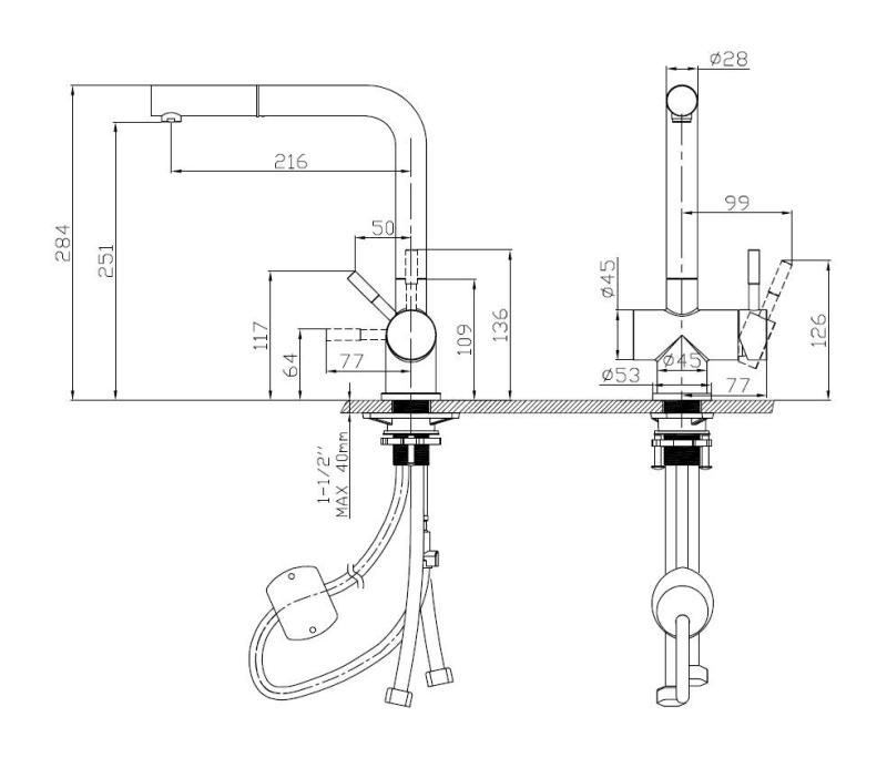Pure.Sink Elite Steel Pulse-S Küchenarmatur Edelstahl mit ausziehbarem Auslauf und Sprühfunktion PS8500-02