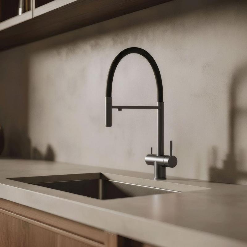 Pure.Sink Elite Steel Flex 3-way PVD gun metal kitchen faucet with flexible spout and Filtered Water PS8110-61