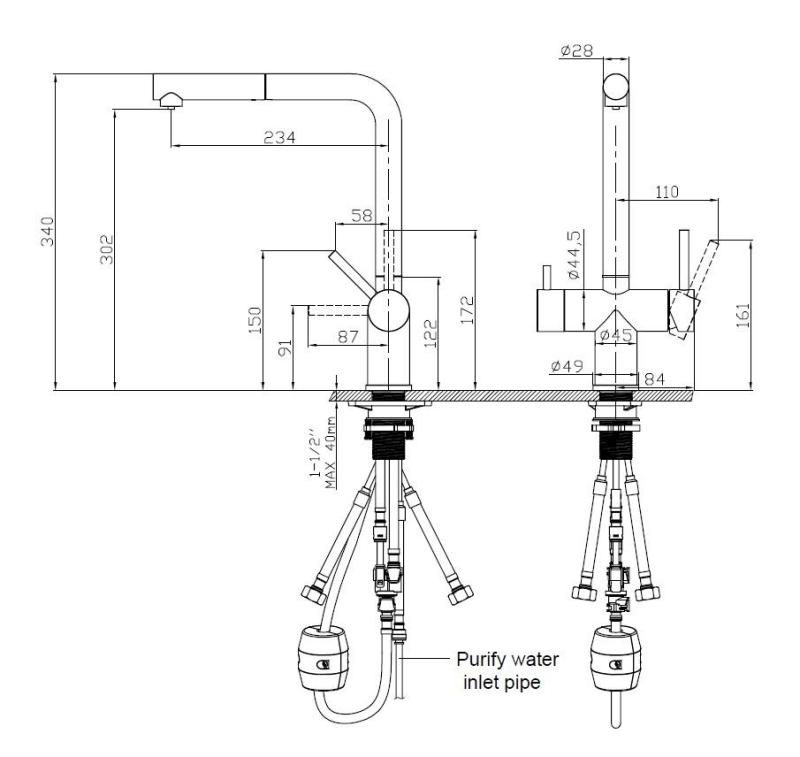 Pure.Sink Elite Steel Clear-S Mattschwarz 3-Wege-Küchenarmatur mit ausziehbarem Auslauf und gefiltertem Wasser PS8120-10