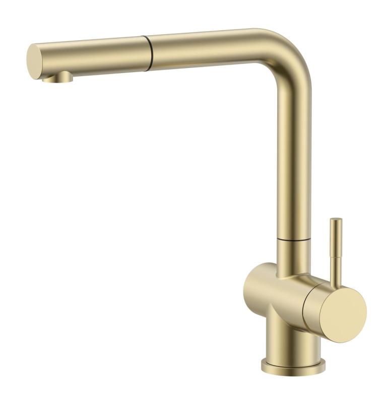 Pure.Sink Elite Steel Pulse-S Küchenarmatur PVD gebürstetes Gold mit ausziehbarem Auslauf und Sprühmodus PS8500-60