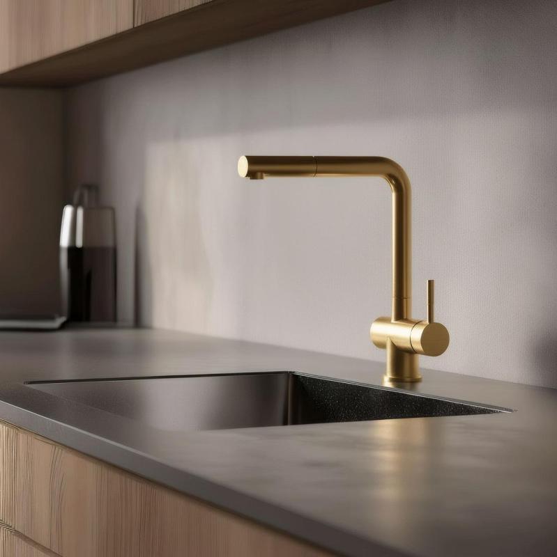 Pure.Sink Elite Steel Pulse-S kitchen tap PVD brushed gold with pull-out spout and spray mode PS8500-60