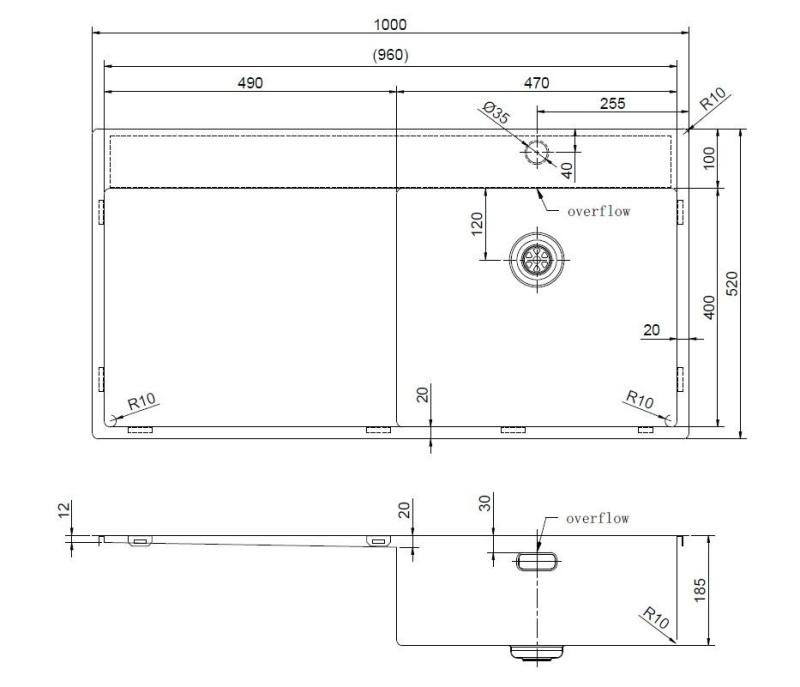 Pure.Sink Exclusivo Edelstahlspüle mit Abtropffläche 100 x 52 cm Wasserhahn rechts PEX47100RT-02