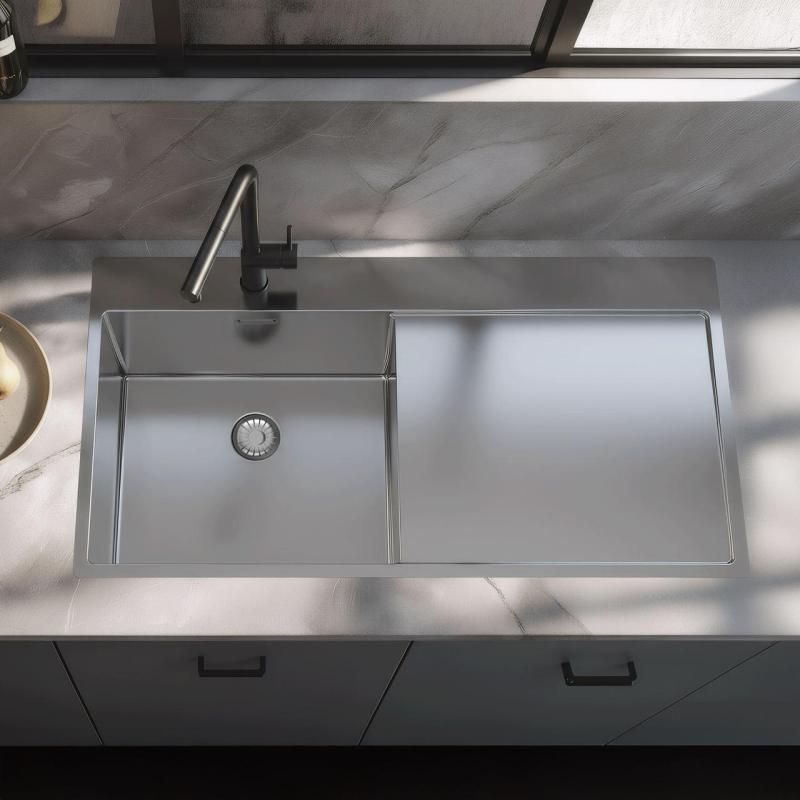 Pure.Sink Exclusivo Edelstahlspüle mit Abtropffläche 100 x 52 cm Wasserhahn links PEX47100LT-02