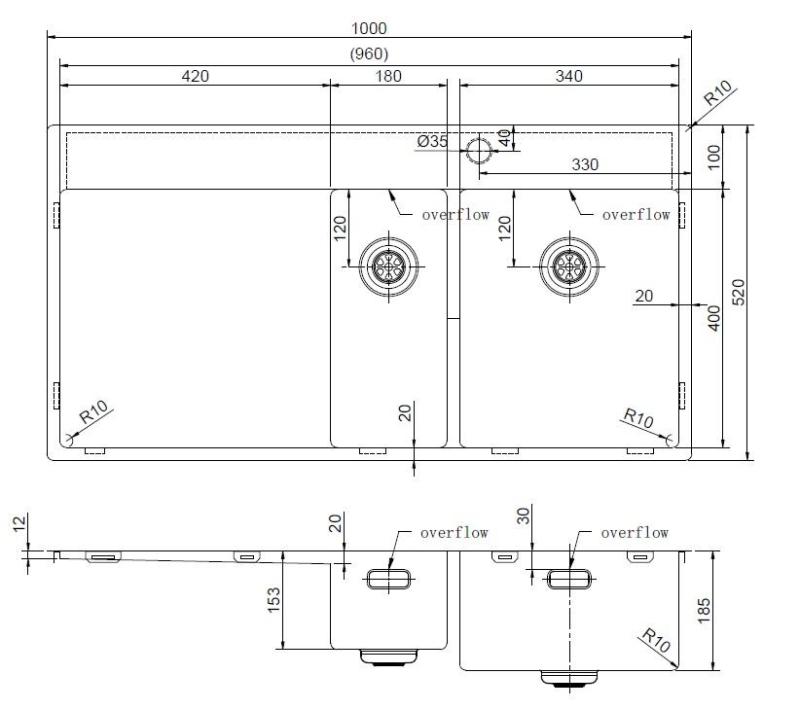 Pure.Sink Exclusivo Edelstahl 1,5  Spülbecken mit Abtropffläche 100 x 52 cm Wasserhahn rechts PEX3418100RT-02