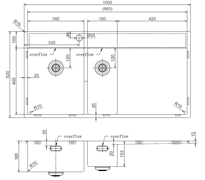 Pure.Sink Exclusivo Edelstahl 1,5  Spülbecken mit Abtropffläche 100 x 52 cm Wasserhahn links PEX3418100LT-02