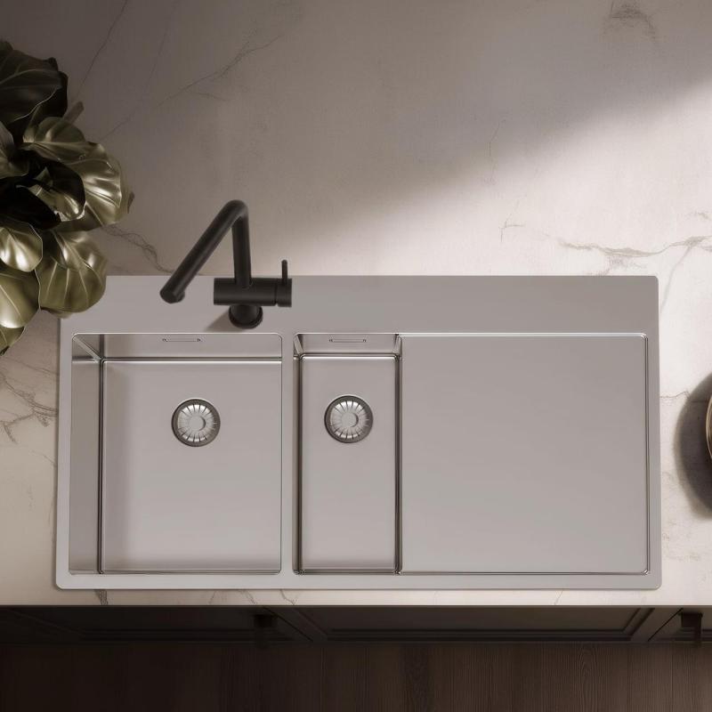 Pure.Sink Exclusivo Edelstahl 1,5  Spülbecken mit Abtropffläche 100 x 52 cm Wasserhahn links PEX3418100LT-02