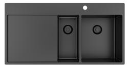 Pure.Sink Exclusivo Gun Metal 1,5  Spülbecken mit Abtropffläche 100 x 52 cm Wasserhahn rechts PEX3418100RT-61