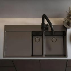 Pure.Sink Exclusivo Gun Metal 1,5  Spülbecken mit Abtropffläche 100 x 52 cm Wasserhahn rechts PEX3418100RT-61