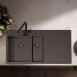 Pure.Sink Exclusivo Gun Metal 1,5  Spülbecken mit Abtropffläche 100 x 52 cm Wasserhahn links PEX3418100LT-61