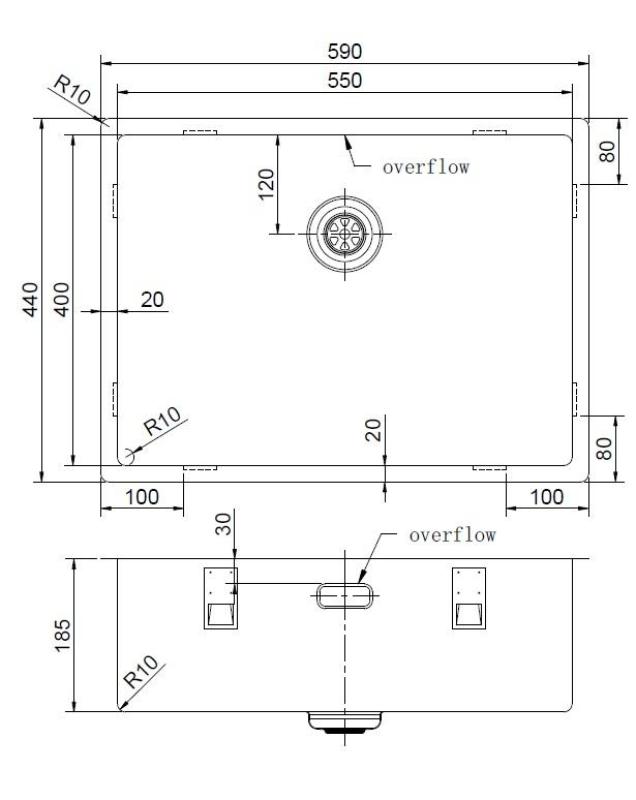 Pure.Sink Exclusivo Gun Metal Spülbecken 55 x 40 cm, 10 mm Radius, Unterbau, Flachbau und Aufsatz PEX5540-61