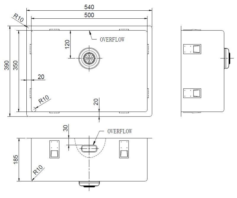 Pure.Sink Exclusivo Spezielle 35 cm lange goldene Spüle 50 x 35 cm, 10 mm Radius PEX5035-60