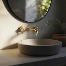 Waterevolution Flow 3-Loch-Einbau-Waschtischarmatur PVD Weißgold mit Auslauf 15 cm T1163FWGE-15