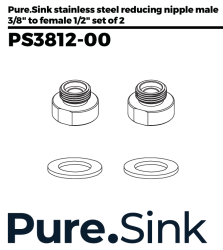 Pure.Sink Reduziernippel aus Edelstahl von 3/8 Außenmaß (männlich) auf 1/2 Innenmaß (weiblich) 2er-Set PS3812-00