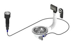 Pure.Sink Universal Edelstahl-Ablaufgarnitur inklusive Druckknopf-Ablauf mit Stopfen sowie rechteckigem und rundem Überlauf WSTAUT-02