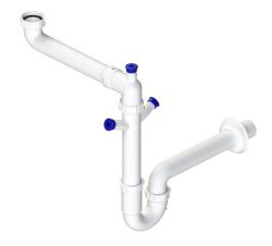 Pure.Sink Universal Siphon Platzsparender Spülbeckensiphon für die Küche mit 2 Geschirrspüleranschlüssen WSTSSI-32