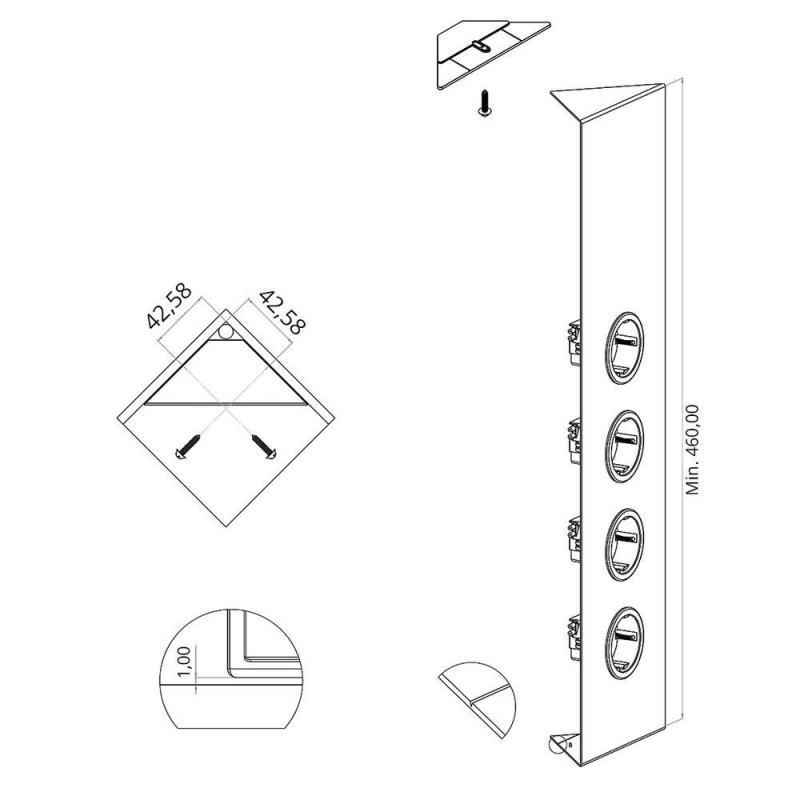 Indux Corner Energie-Säule mit 4 Steckdosen Randaarde Schwarz 1208972307