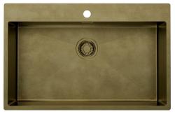 Pure.Sink Luxion Große PVD-Antik-Bronze-Spüle 78 x 50 cm Tapwing mit Hahnlochbank und Bodenrost PLX7850T-64