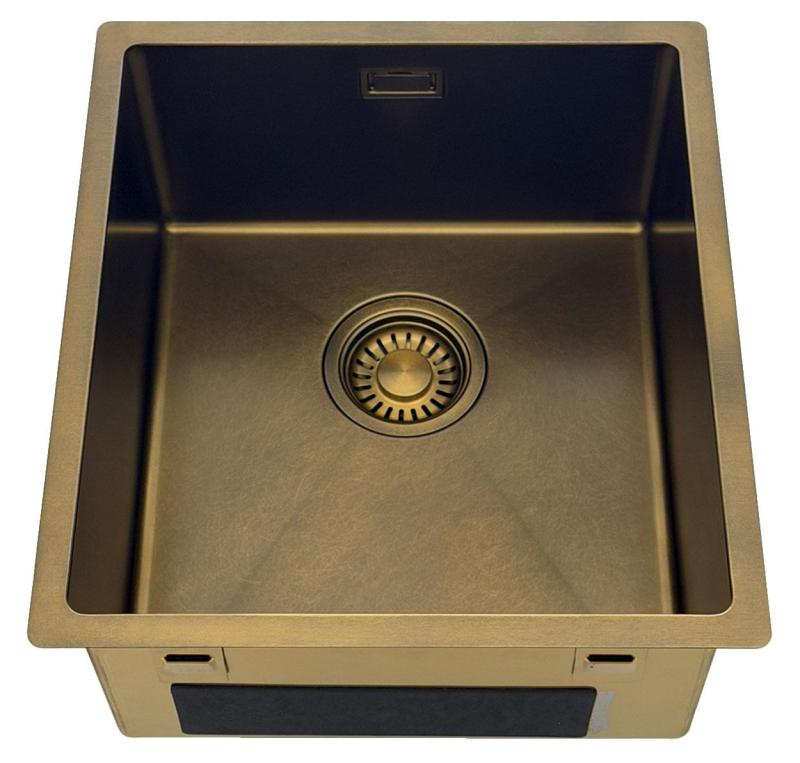 Pure.Sink Luxion PVD Antik Bronze Spülbecken 36x40 cm Unterbau, flach eingebaut und aufgesetzt  mit Bodenrost PLX3640-64
