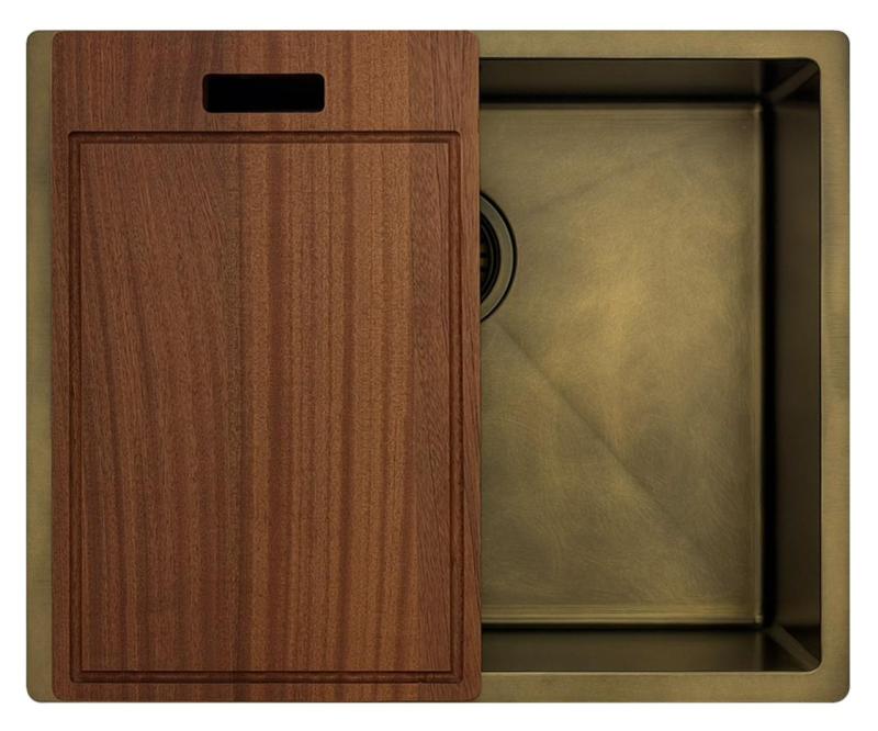 Pure.Sink Luxion PVD Antik Bronze Spülbecken 50x40 cm Unterbau, flach eingebaut und aufgesetzt mit Bodenrost PLX5040-64